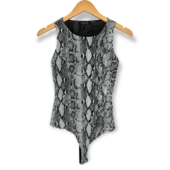 FORE | Small | Snake Print Sleeveless Mesh Bodysuit in Gray Snake - Picture 7 of 8